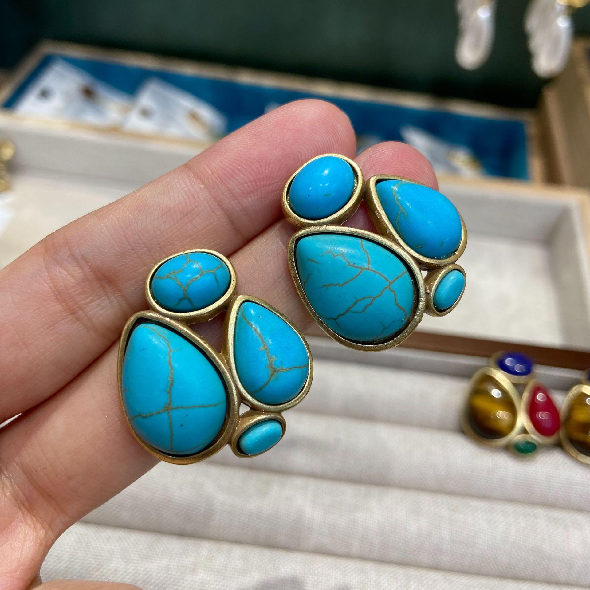 Серьги из голубой сосны, тигрового глаза, красного и зеленого агата, Хиты продаж, Геометрические, Средневековые, Винтажные серьги.