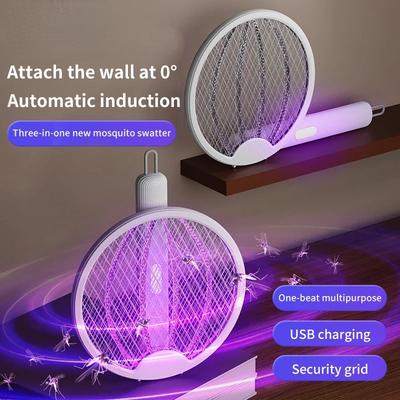4 In 1 Foldable Electric Mosquito Swatter Household Rechargeable Wall Mounted Electric Mosquito Swatter Outdoor Camping Fly Trap