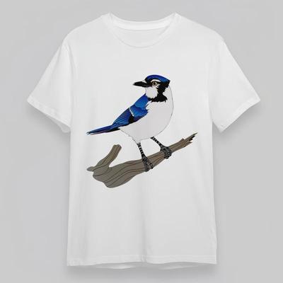 Women's Plus Size Fashion Trend Classic T-Shirt Blue Bird On Branch Graphic Tee