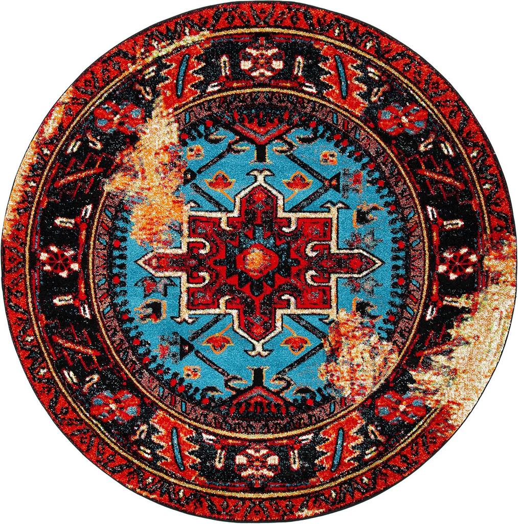 Retro Ethnic Style Round Carpet Geometry Print Bohemia Floor Mat Multiple Sizes Home Decor Anti-slip Rug for Living Room Bedroom