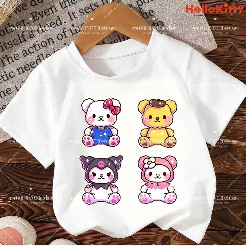 Palm Tree Folding Sun Pattern Summer Boy and Girl Casual Round Neck Short Sleeved T-shirt