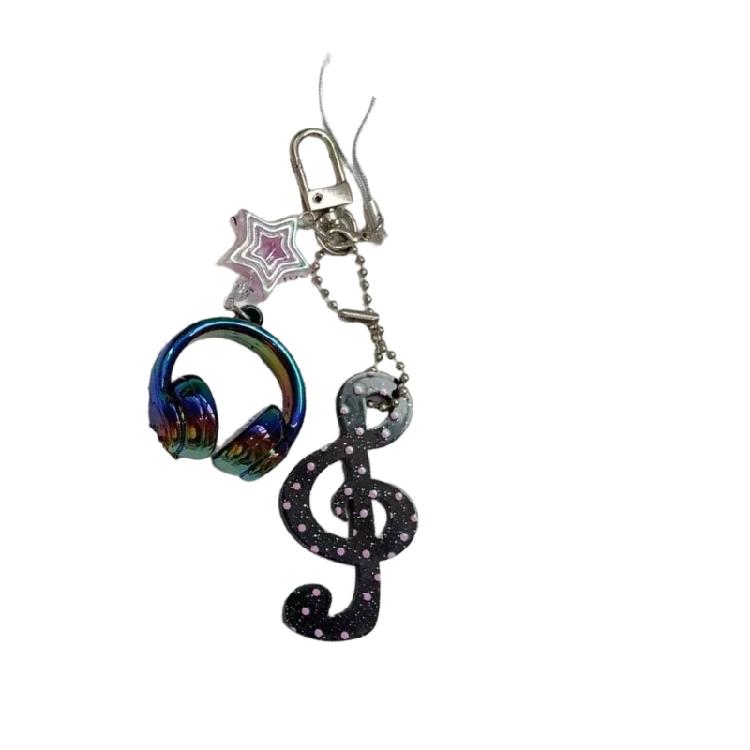 

Unique Musical Note Keychain With Vintage Polkas Dots Stripes Decoration Stylish Practical Bag Charm Gift чорний