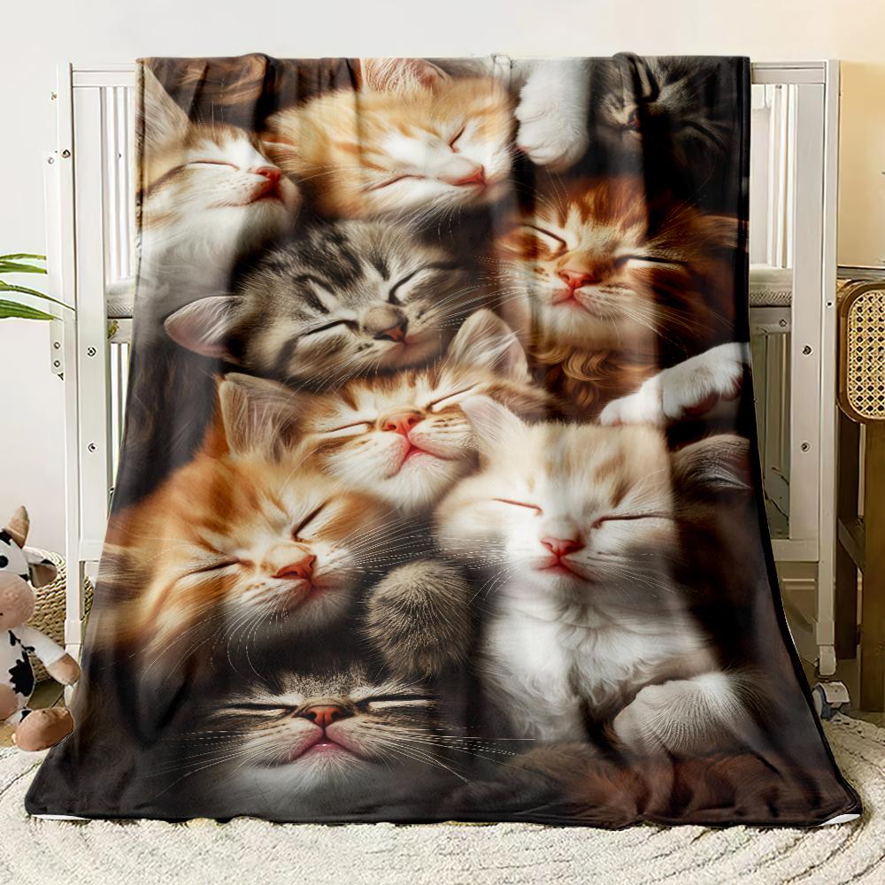 Cute Animal Theme Cats Dogs Lover Flannel Blanket Gifts Soft Warm Thin Blankets for Sofa Bed Car Camping All Season Customizable