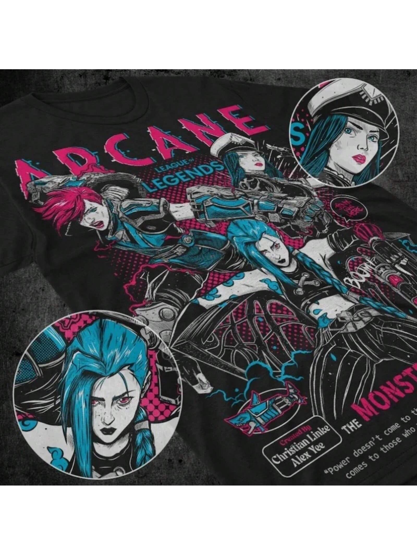 Jinx Arcane T-Shirt Japanese Anime Cartoon Graphic T-Shirt S разноцветный