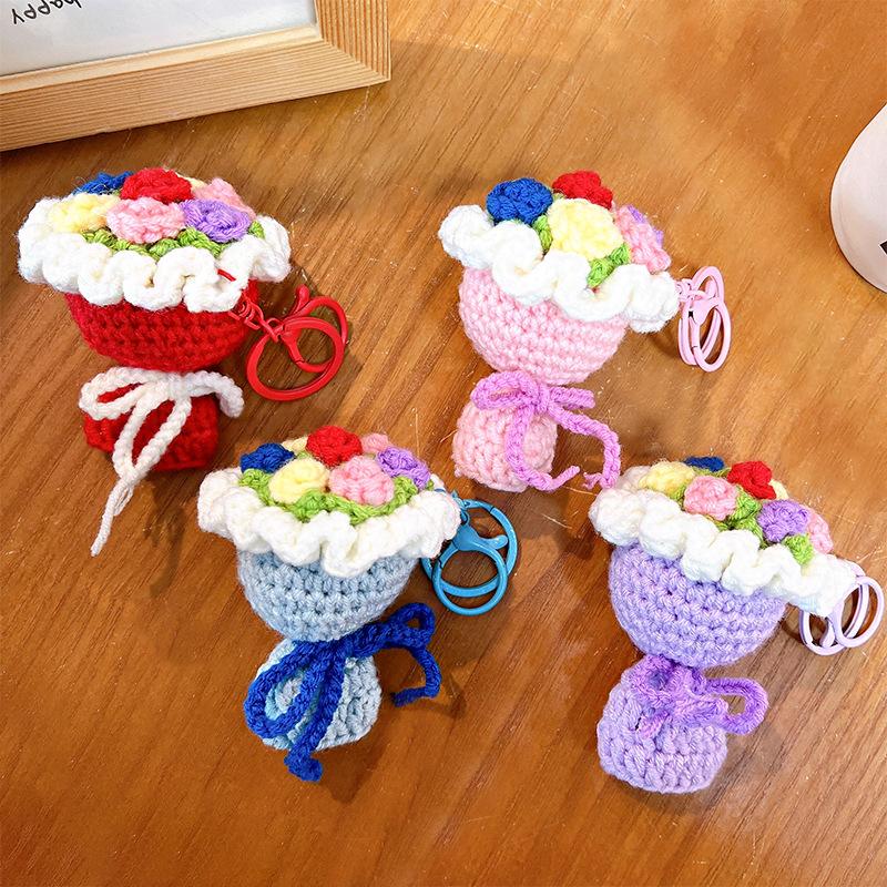 Handmaking Rose Bouquet Crochet For Gifts Knitted Mini Flower Bouquet For Bag Pendant Cute Bouquet Bag Charm