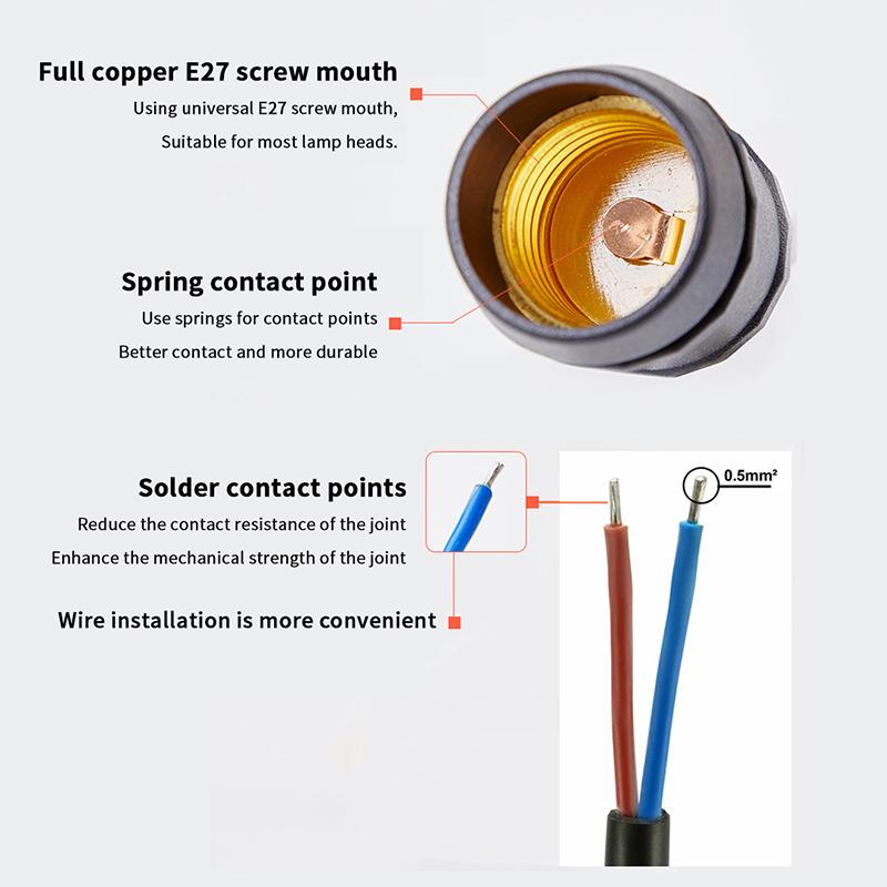 20/30/50/100/200Cm Outdoor Waterproof E27 Lamp Holder With Power Cord Socket Industrial Farm Screw String Lamp Connector