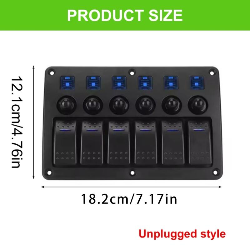 Toggle Switches with Indicator Light & Sticker On Off Switches Panel for Car 6 Gang Rocker Switches Panel Waterproof