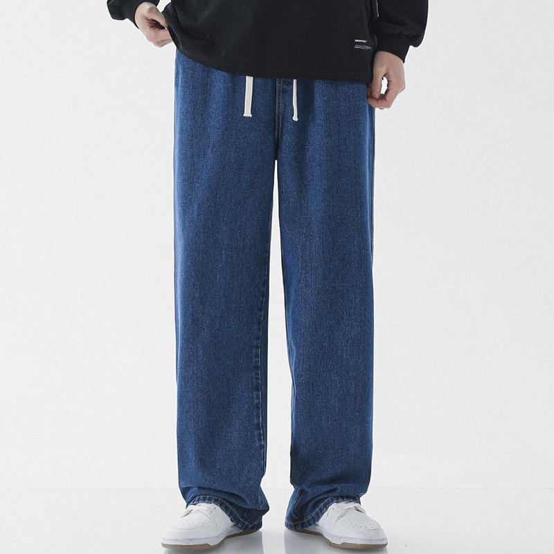 Muxiu Men's Autumn/Winter Loose Straight-Leg Elastic Waist Jeans