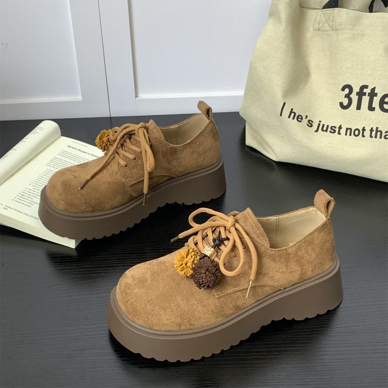 

Retro pine cone tassel lace-up platform women s shoes, new small people grow taller and look thinner 35 верблюд