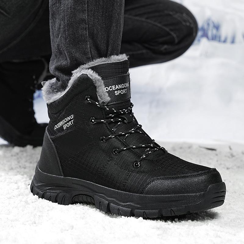 High-top velvet hiking shoes outdoor non-slip and wear-resistant men's breathable casual sports shoes lace-up warm men's shoes