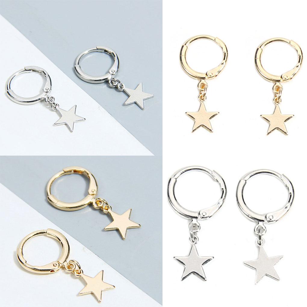Women Girls Star Pendant Earrings Shiny Ear Clip Pin Copper Stud Jewelry Holiday Gift