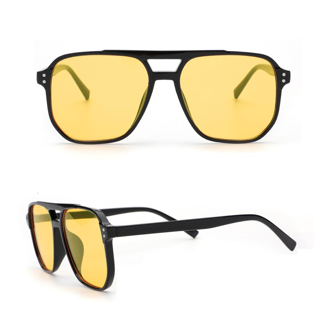 Classic Oversized Pilot Sunglasses Women Vintage Double Bridge Big Sun Shades Glasses Unisex Yellow Driving Eyewear UV400 Shades