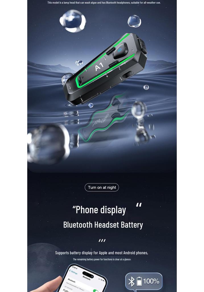 A1 Bluetooth Full Face Helmet Earphones, Waterproof Noise-Cancelling Motorcycle Intercom