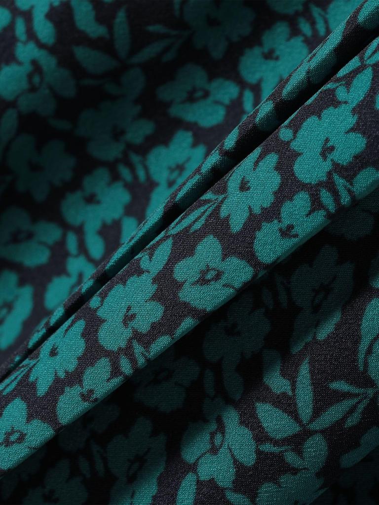 SHIPS for Women Web Hand Polka Band Side Dark Size M Dress, Exclusive, Washable, Dot/Floral Print, Collar, Pleats, Women's, 314514409, Green,