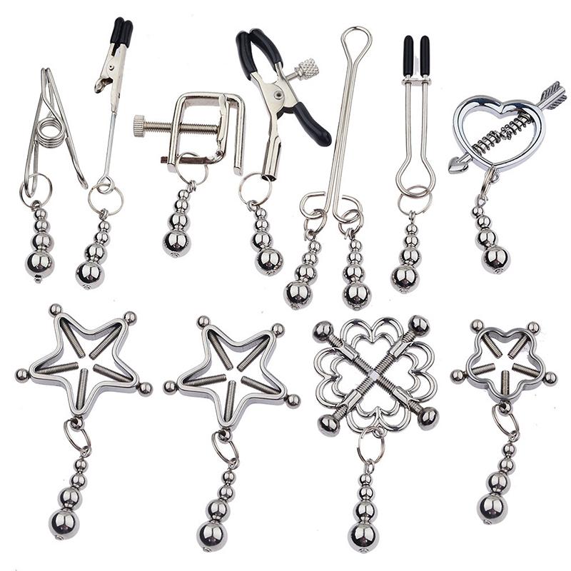 2 Pcs Adjustable Metal Breast Spring Clamps for Couples Bondage Adult Game Nipple Stimulator Role-Playing Restraint Accessories