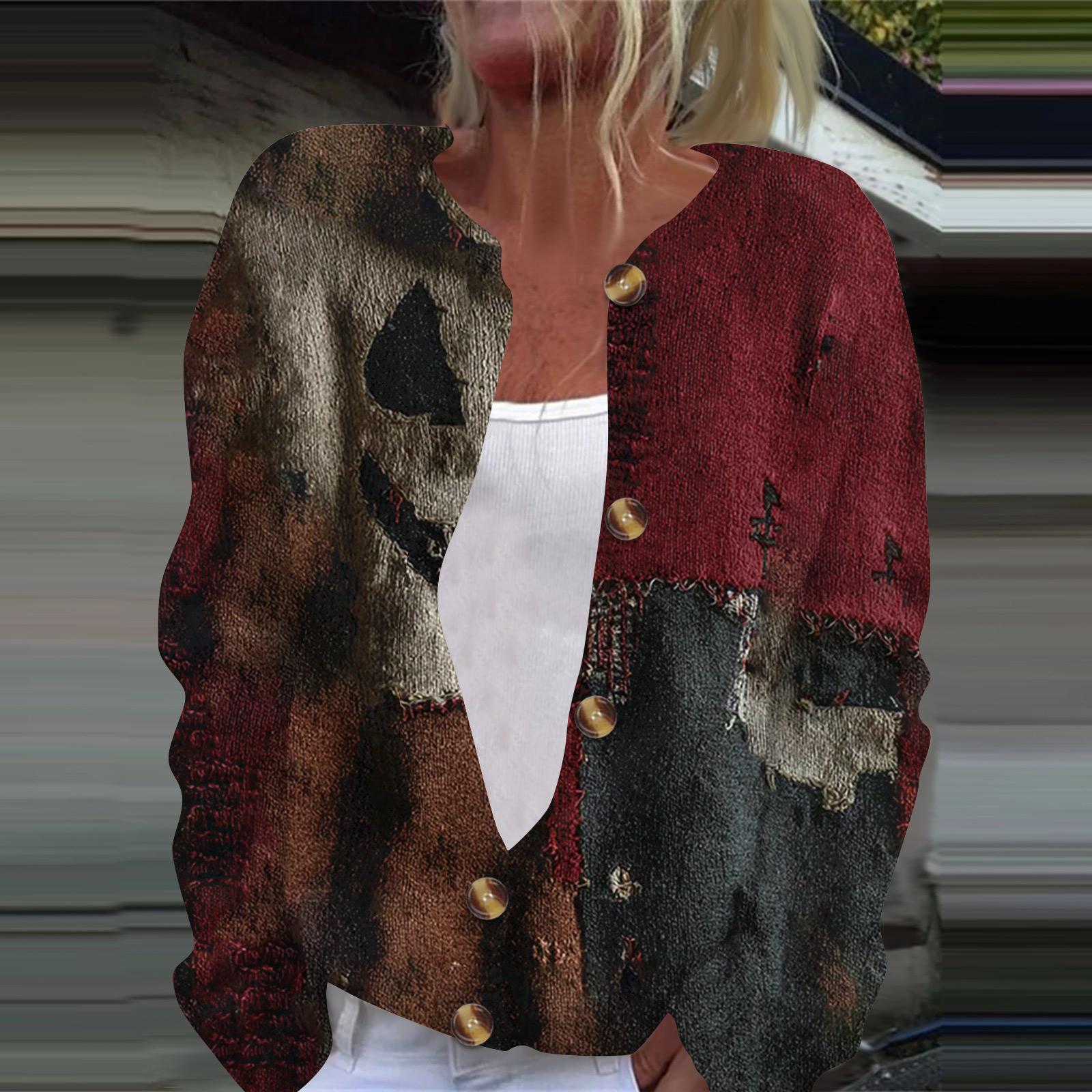 

Женская модная принтованная куртка с длинным рукавом и вязанным кардиганом на пуговицах L