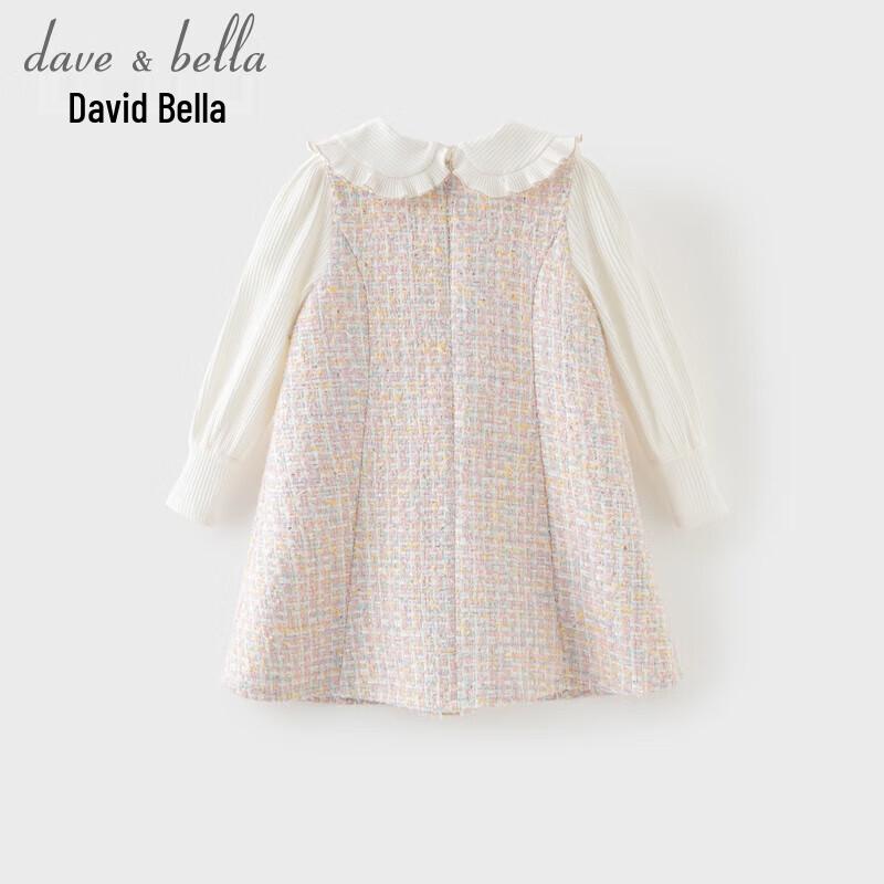 DAVE & BELLA Girls' Spring Pink Plaid Faux Two-Piece Long Sleeve Dress