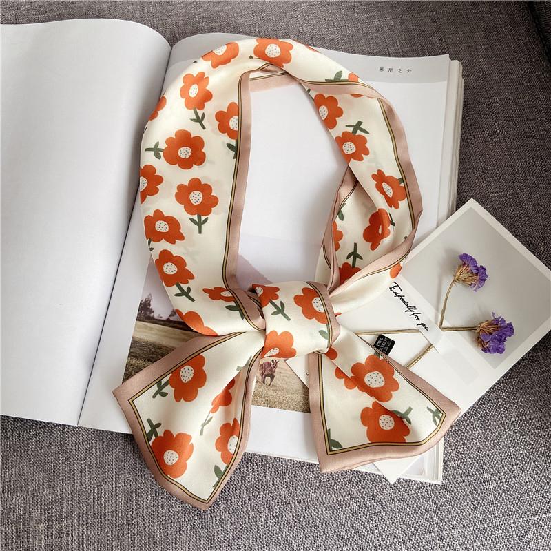Luxary Brand Design Flower Print Silk Scarf for Women Fashion Hair Headband Foulard Lady Skinny Bag Scarves Neckerchief Tie