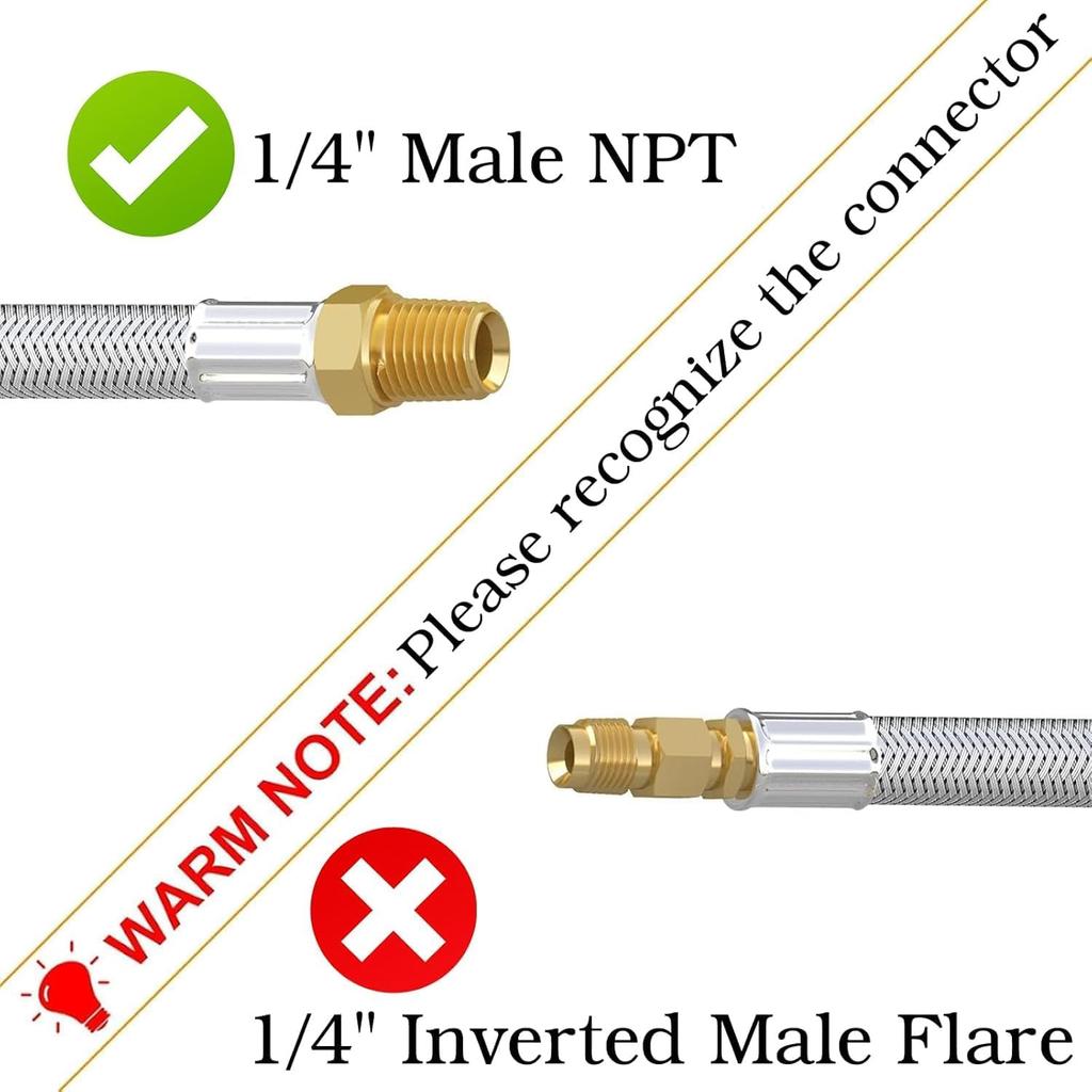 15 Inch RV Propane Hose Replacement With Gauge, 2 Pack - Stainless Steel Braided Hose For RV Two-Stage Regulator - 1/4" Male NPT & QCC1 Inlet, 350PSI