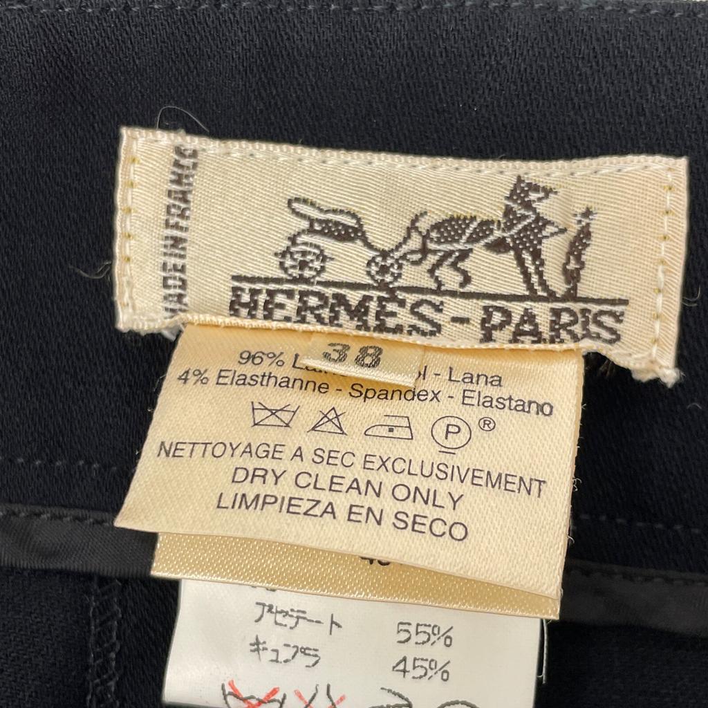 Hermes Black Wool Blend Center Pressed Straight Slacks Bottoms 38 blackUsed