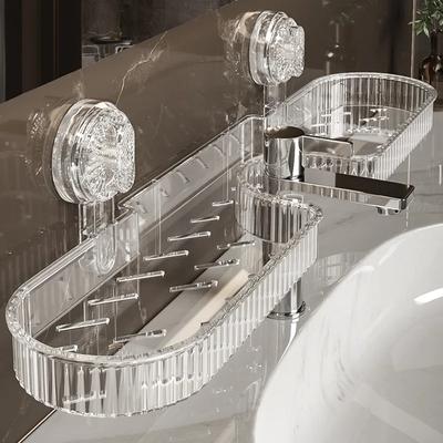 Banyo Rafı Vantuzlu Duvara Monte Duş Rafı Musluk Üzeri Lavabo Rafı Şampuan Tutucu Delmesiz Drenaj Sepeti Banyo Düzenleyici
