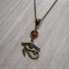 Ancient Egyptian Horus Eye Natural Tiger Eye Stone Pendant Necklace for Women Halloween Party Pagan Witchcraft Gothic Jewelry