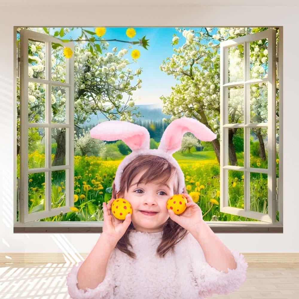 Spring Photography Backdrop Garden Landscape Outside The Window Back Drop Flowers Blooming Decor Backgroud Photo Booth Props