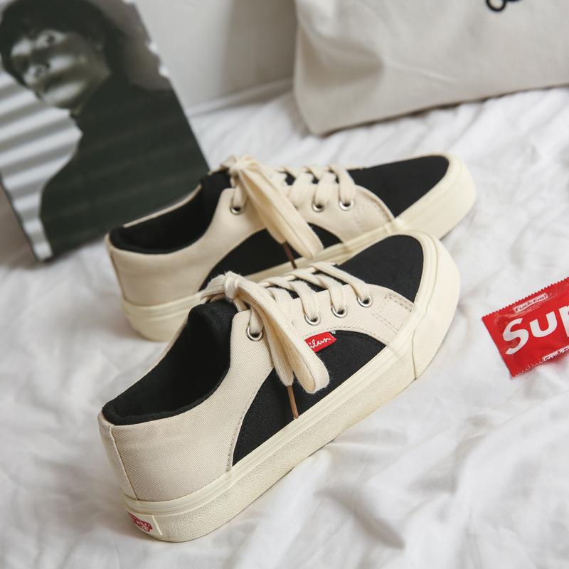 Jiaben nové plátěné boty dámské retro béžové korejská verze studentské streetové ins board boty