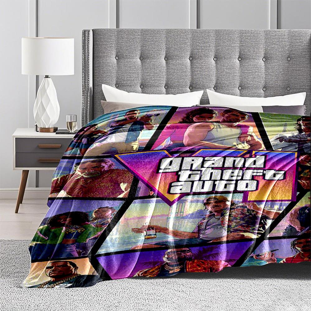 Grand Theft Auto VI Buntes Design Flanelldecke für Schlafzimmer, Wohnzimmer, Sofa und Nickerchen