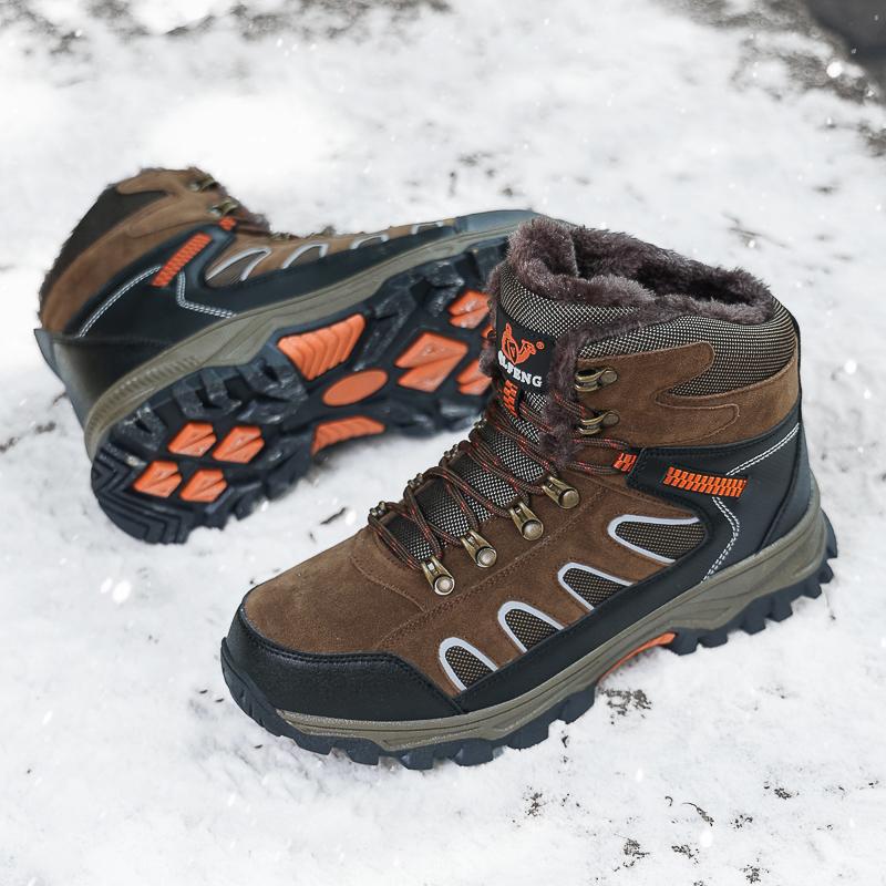 Men's Fleece-Lined Winter Snow Boots Non-Slip Waterproof Outdoor Hiking Boots Casual Shoes
