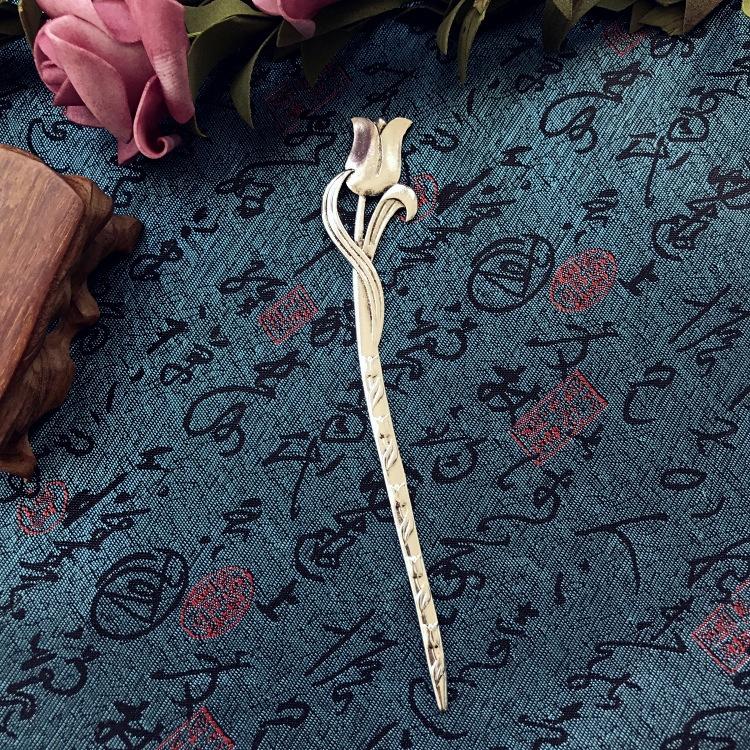 Retro ethnic style Miao silver hairpin antique bookmark female flower hairpin simple classical versatile disc hair hairpin hair accessories