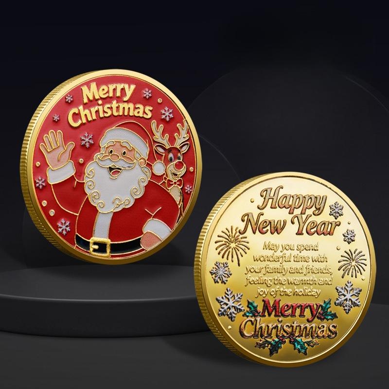 Vánoční pamětní mince, mince Santa Clause, zlatá mince Sněžný dům losa, sváteční pamětní, mince s novoročním požehnáním, dětský vánoční dárek