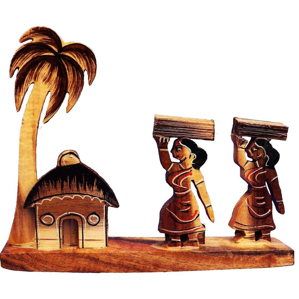 Wooden handicrafts Farmer Girls Showpiece -Table Decoration and Wall Mounted Home Decor Toy for Kids