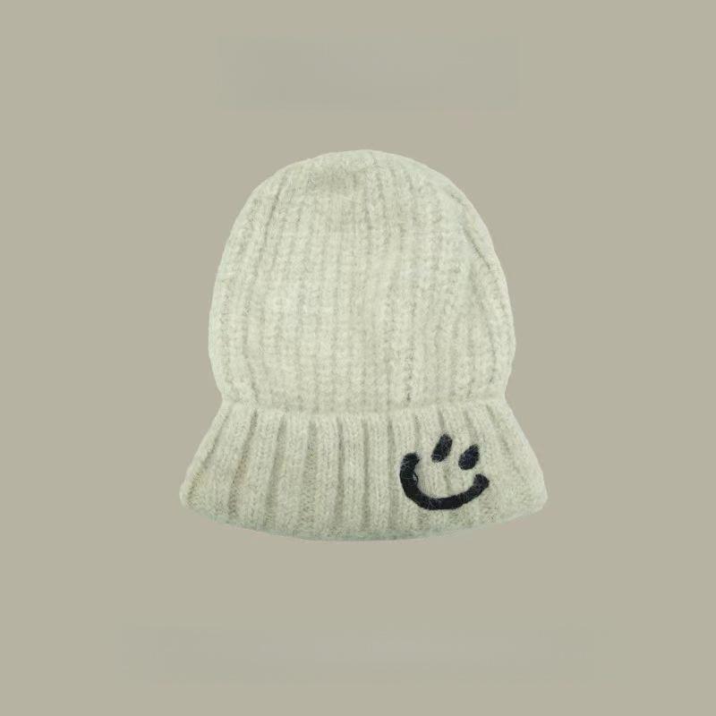 Korean Style Small Smiling Face Pile Hat Knitted Woolen Hat for Women Autumn and Winter New Hat