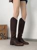 Retro brown V-mouth thick-heeled knight boots 2025 new women's versatile thin long boots high boots western boots