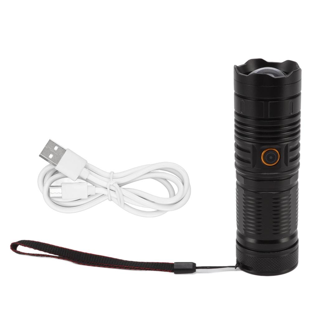 LED Flashlight USB Rechargeable Super Bright Aluminum Alloy Shell Long Range Zoom Waterproof