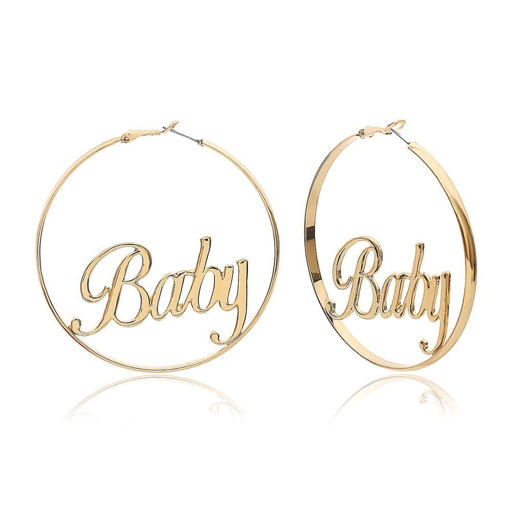 Punk Gift Gold Hip-hop Jewelry Round Hoop Earrings Hyperbole Femme Baby Letter Large Circle