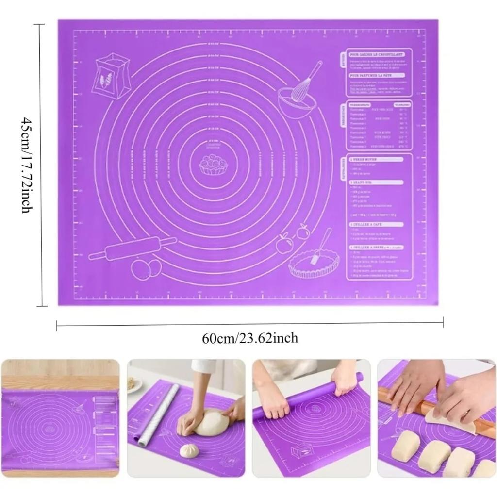 1Pc Silicone Kneading Mat Non Slip with Measuring Tool Food Grade Baking Pad Easy Clean Reusable Rolling Dough Kitchen Tool