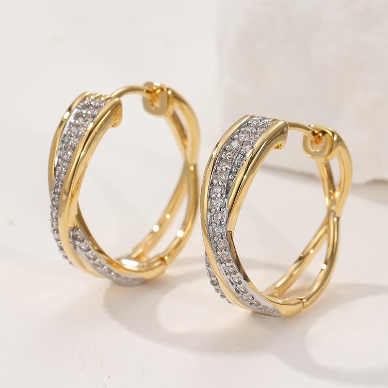 

Light Luxury Concise Design Inlaid Synthetic Zirconia Golden Plated Hoop Earrings Women s Daily Commuting Banquet Jewelry Crafts