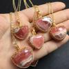 Healing Crystal Stones Fashion Jewelry Rhodochrosite Hand Wrapped Heart Pendant Necklace