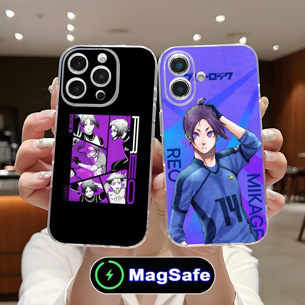 Blue Lock Reo Mikage Clear TPU Magsafe Mobile Phone Case for iPhone 17 16 15 14 13 12 11 Air Pro Max Plus Mini Colorful Cover