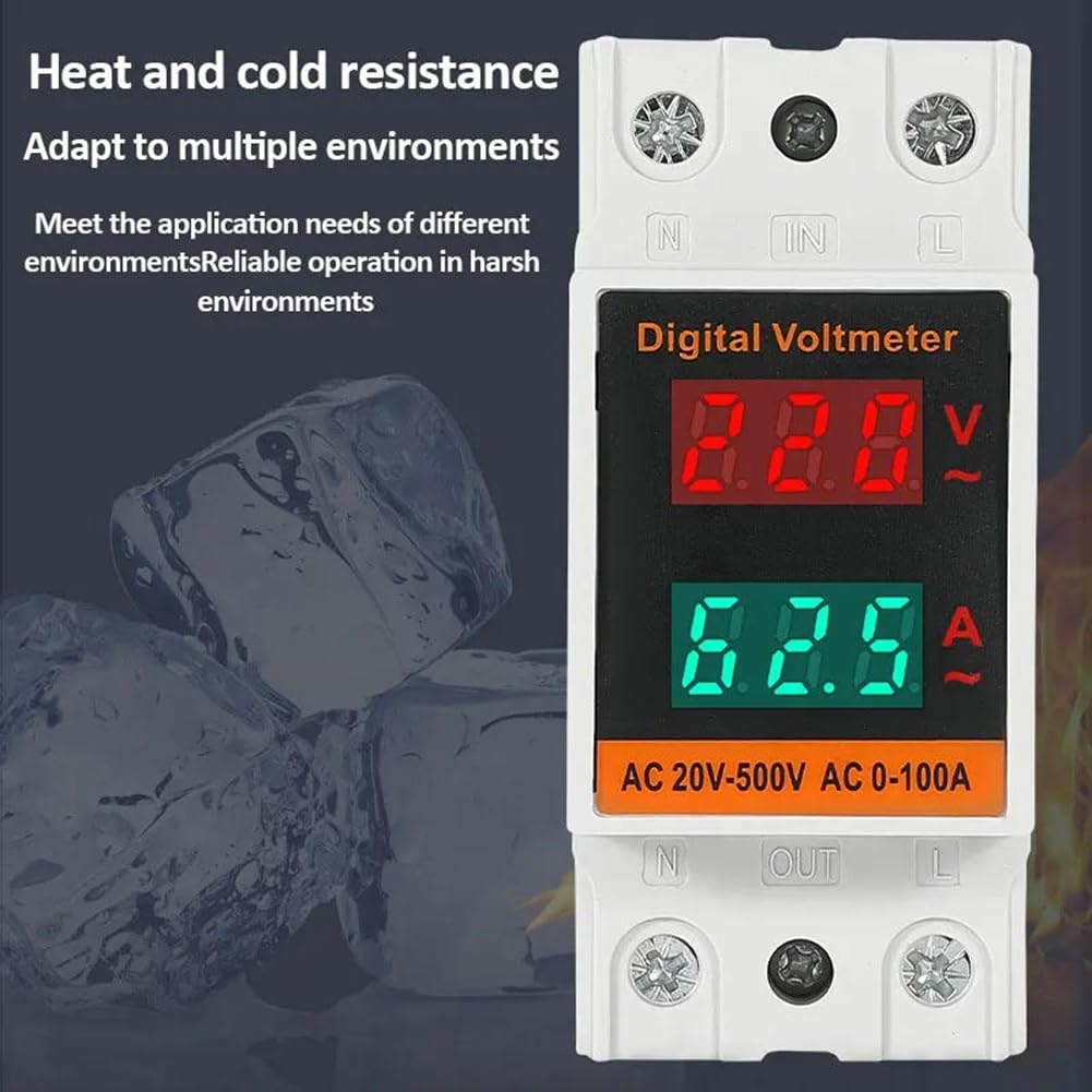 Alliteqwe Dual Display Combination Rail Type Single Phase Digital Meter, Digital DIN Rail Power Meter, AC Voltmeter, Ammeter, Energy Meter