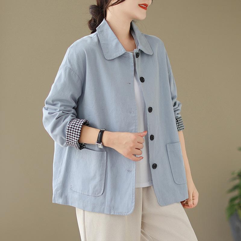 Women s Artistic Long Sleeve Polo Collar Jacket - Loose Fit, Plus Size, Casual & Versatile for Spring and Autumn 2026 XL