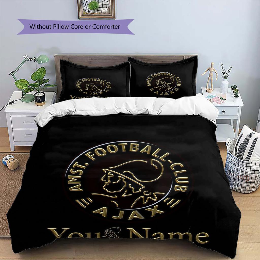 AFC Ajax Custom Name Pattern Bedding,Quilt Set Quilt Cover Pillowcase Home Birthday Gift(1 * Duvet Cover + 2 * Pillowcase, Without Core)