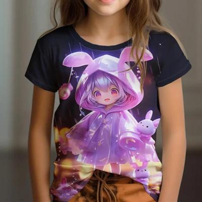 Sommer Rundhals 3D Cartoon Aufdruck Oberteil Modisch Lässig Kurzarm Kinder Mädchen T-Shirts