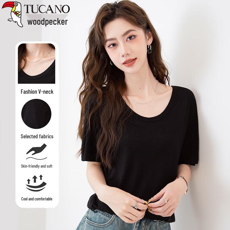 Woodpecker Women's V-Neck Loose-Fit Short-Sleeve T-Shirt