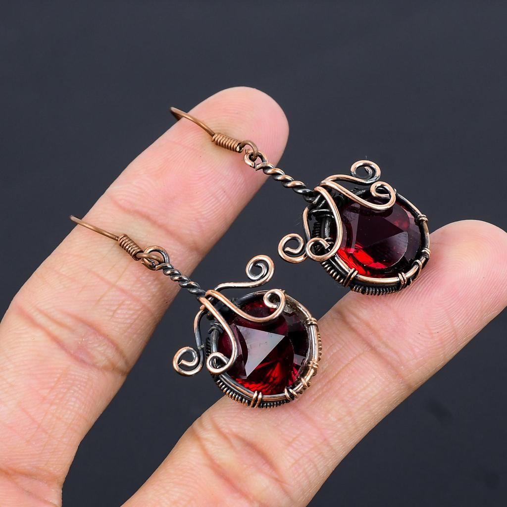 Garnet Jewelry, 999 Copper Wire Wrapped Earrings, Handmade Gemstone Jewelry Earrings For Memorial Day