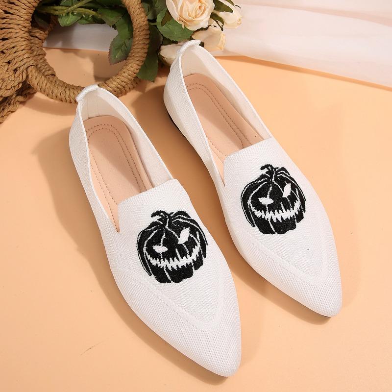Breathable Shoes Women's 2025 Autumn New Flat Large Yard Pointed Toe Embroidery Color-blocking Lazy Shoes