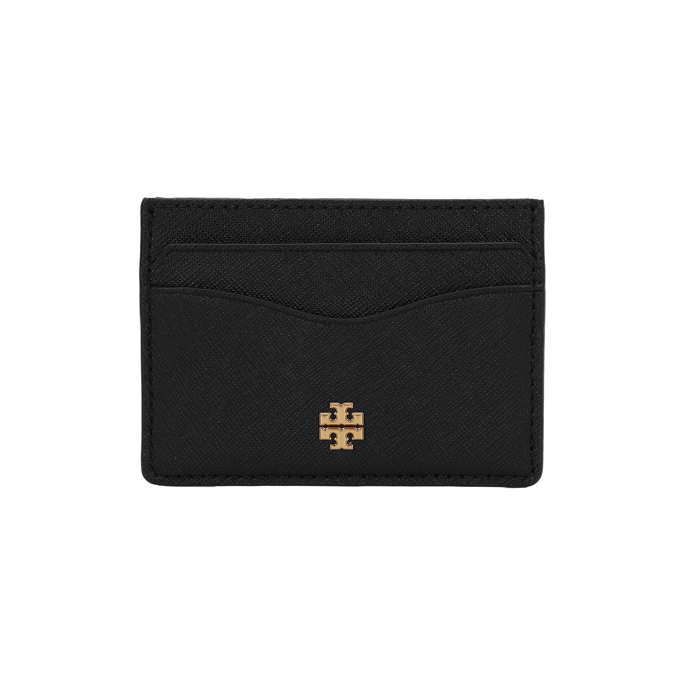 

Tory Burch Emerson Minimalist Solid Color Leather Card Holder Women Accessories Black 136101-001 Basic Set (Bag+Dust Bag)