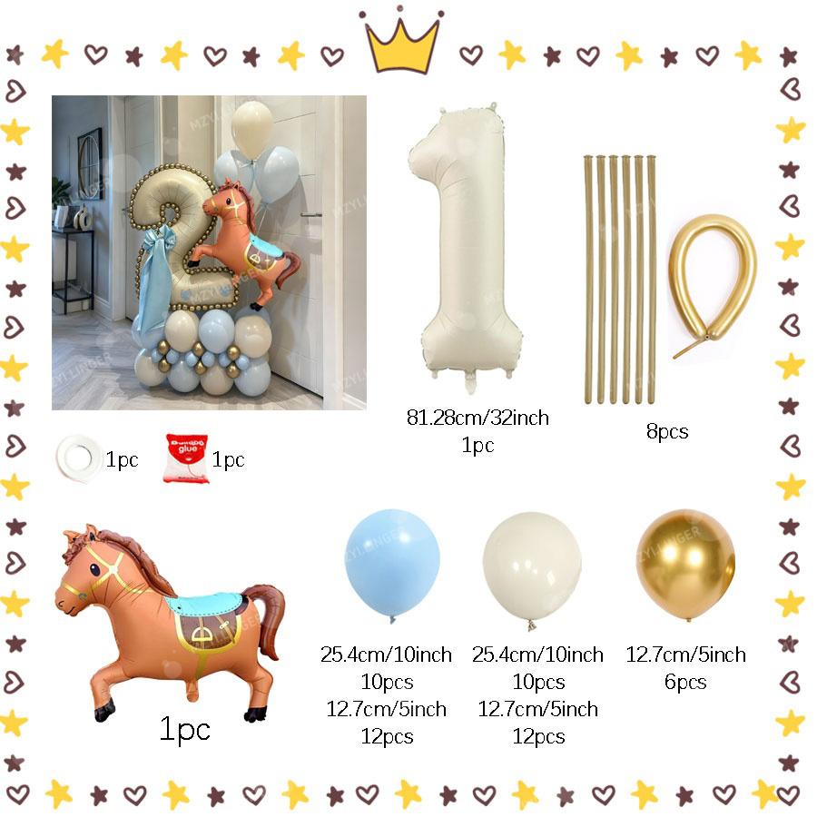 Cartoon Horse Shaped Birthday Balloon Set 0-9 Digital Aluminum Film Balloon for Birthday Party Anniversary Decoration Balloon